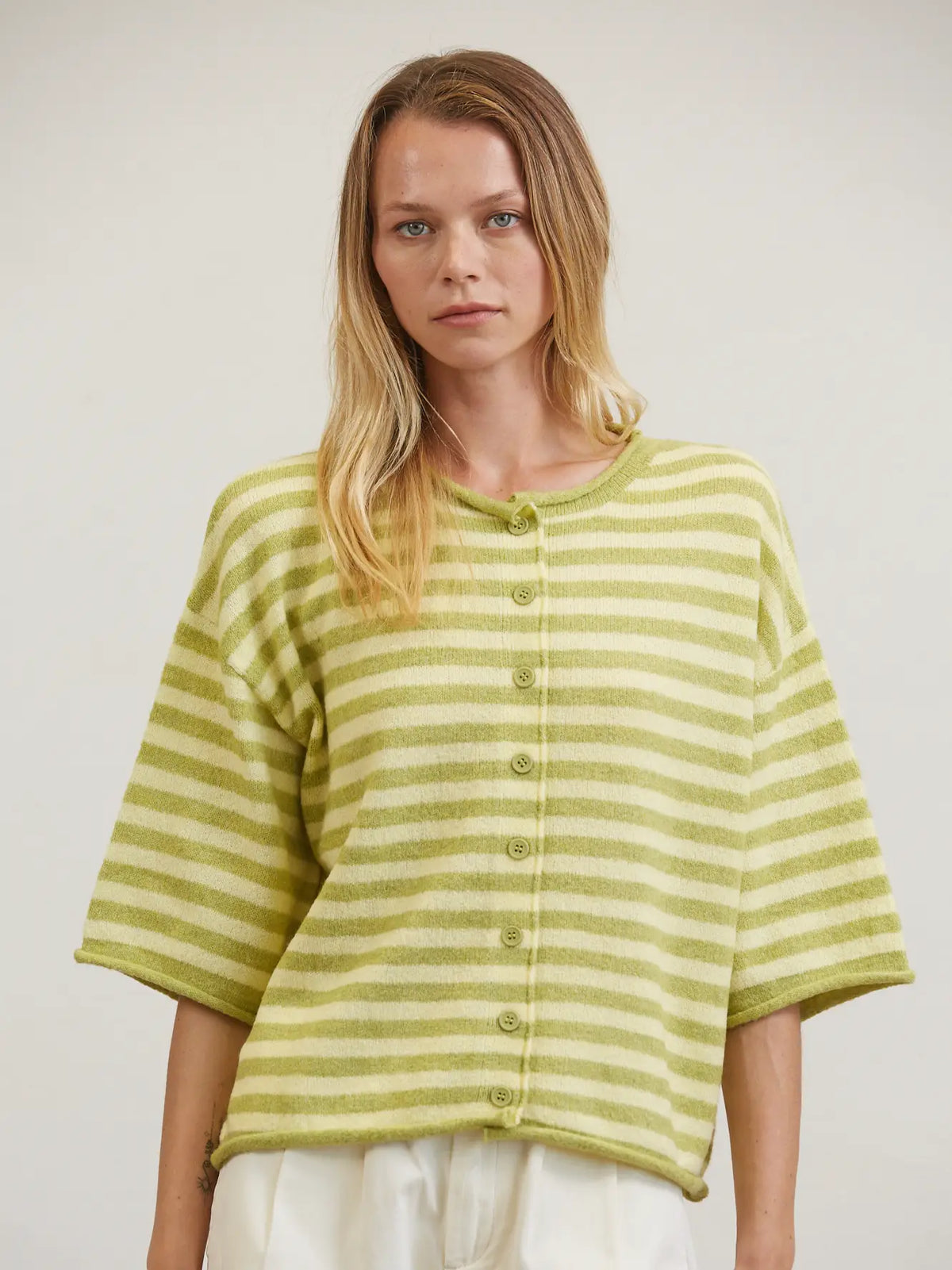 Green Stripe Half Cardigan