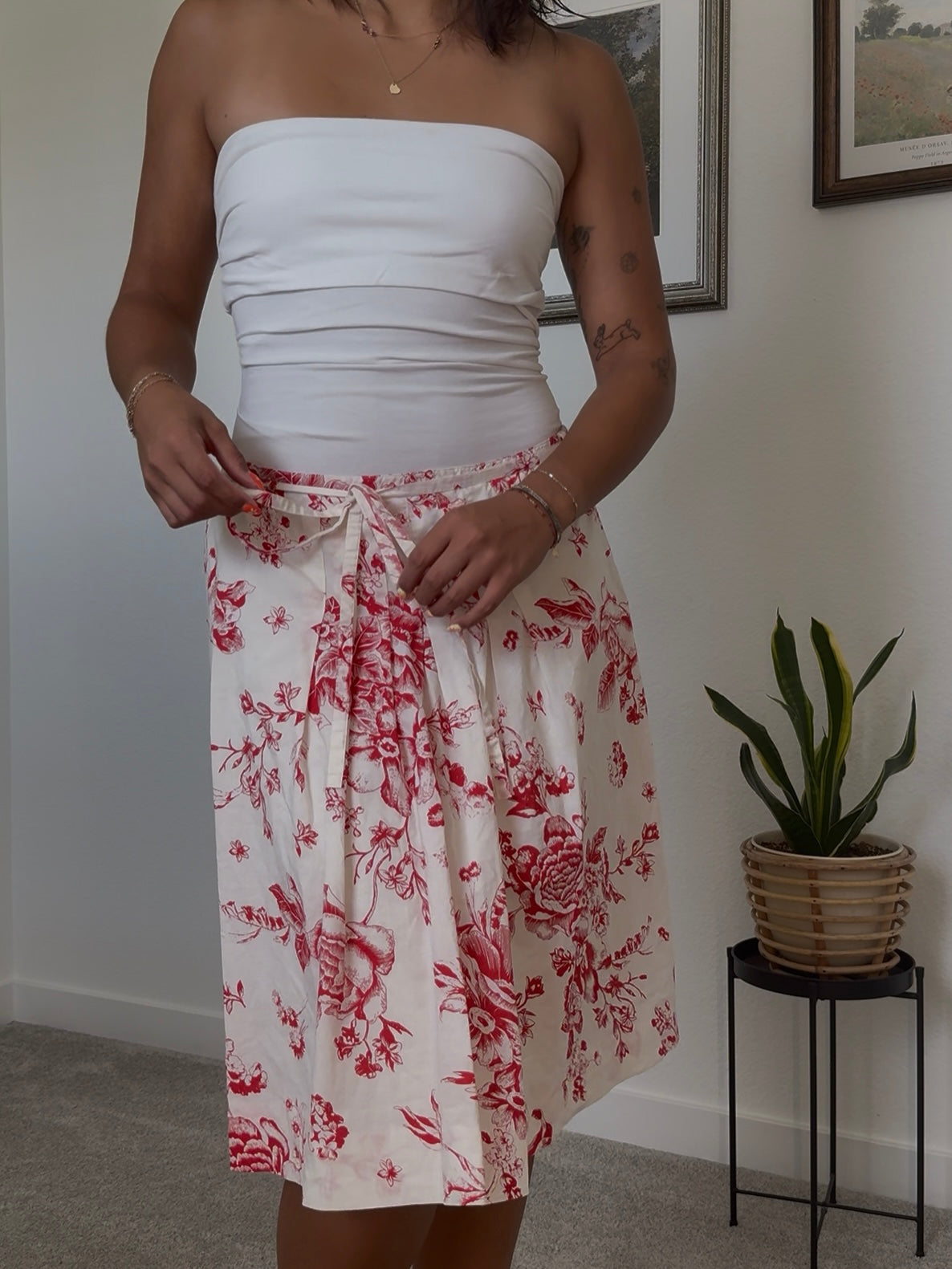 Red Floral Skirt- M