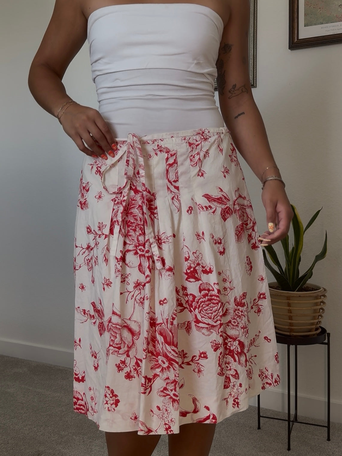 Red Floral Skirt- M