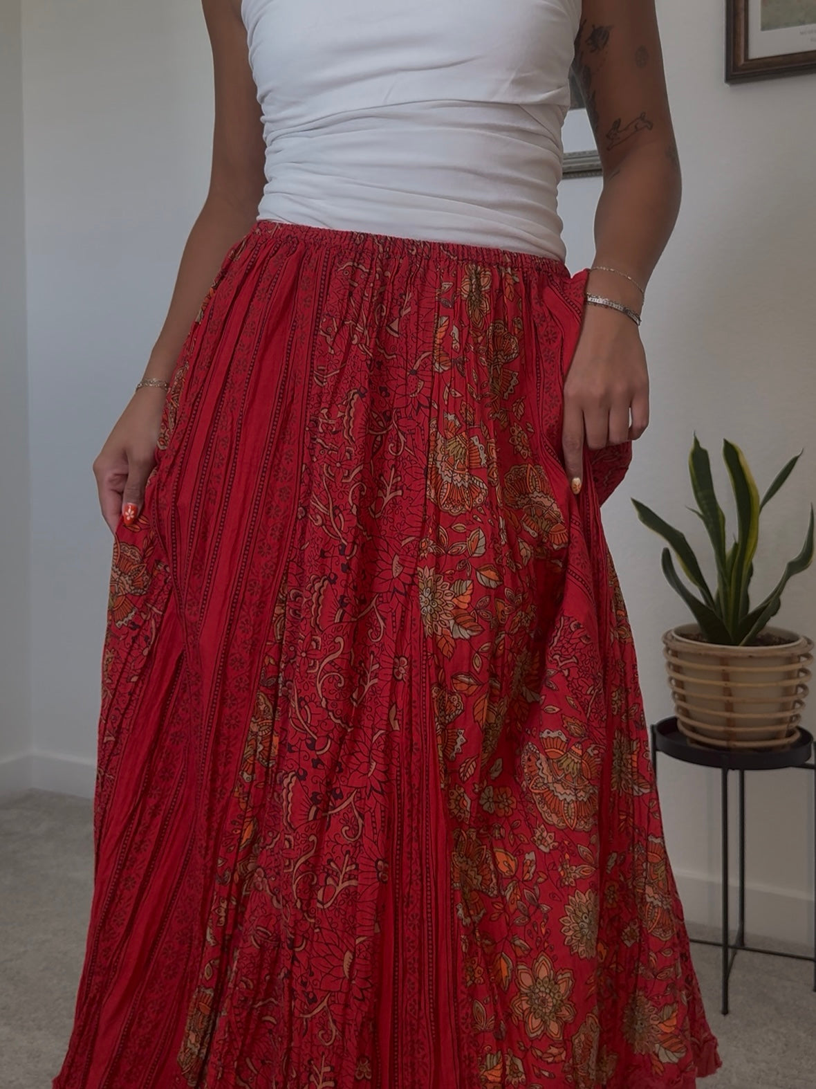 Red Maxi Skirt- S