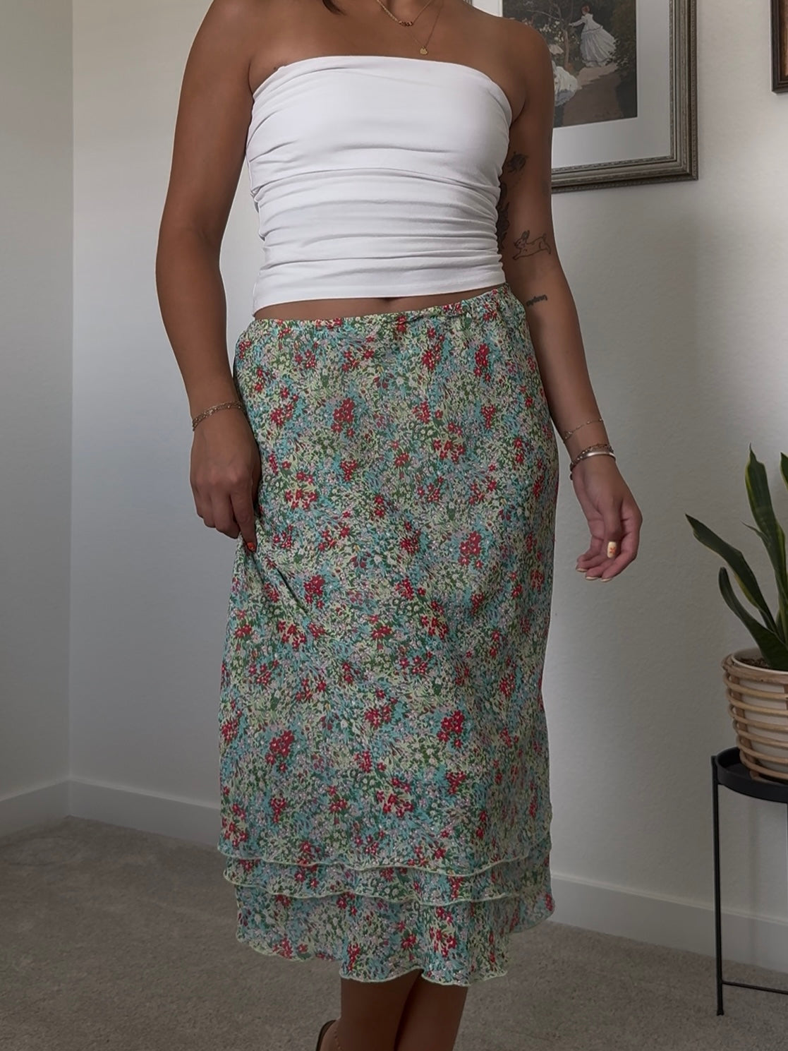 Green Floral Skirt- M