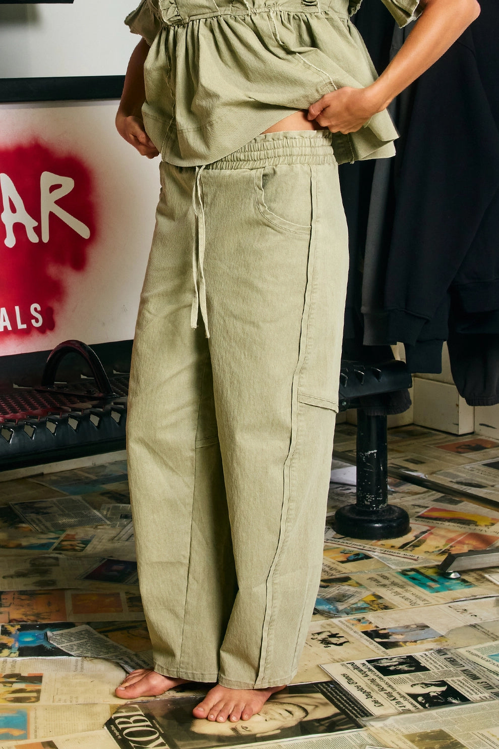 Olive Corduroy Barrel Pant