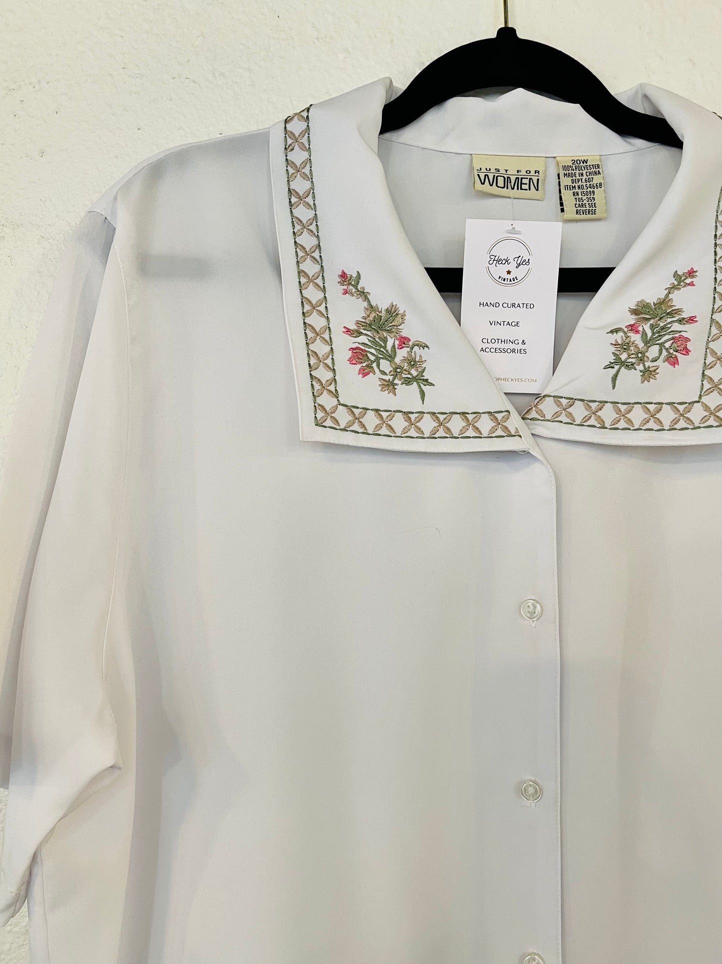 White Floral Collar Blouse (L)