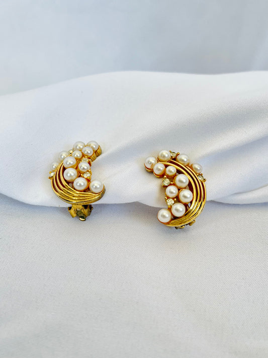 Pearl & Gold Cluster Earrings