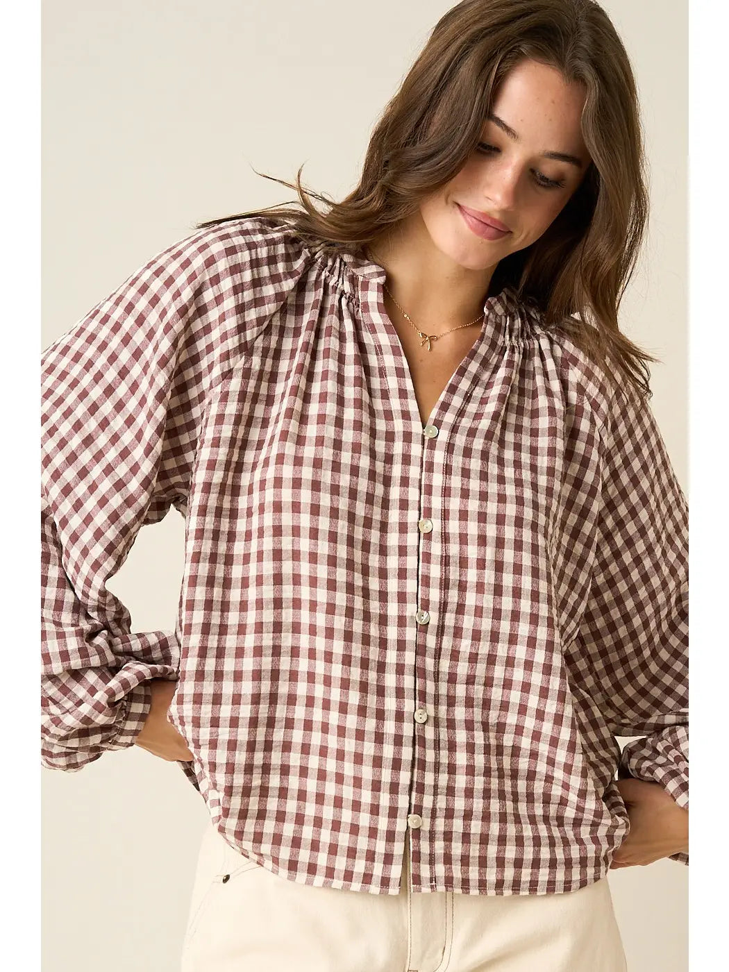 Gingham Button Blouse
