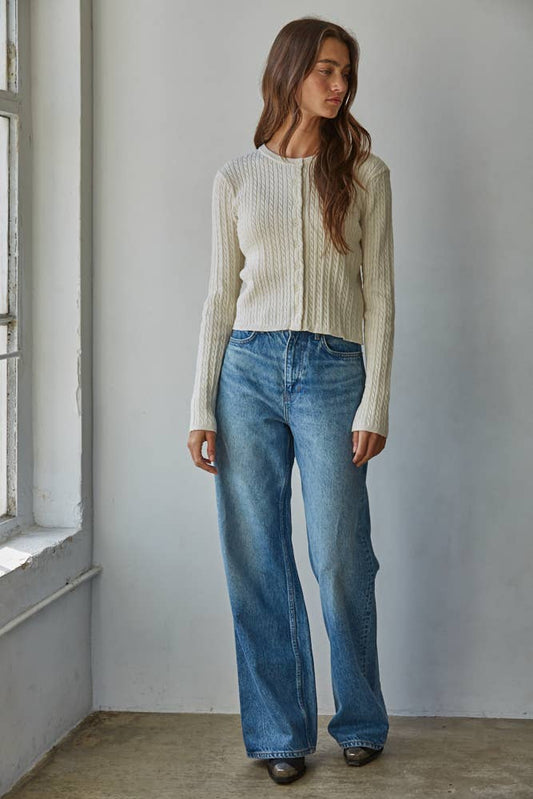 Cable Sweater Cotton Cardigan