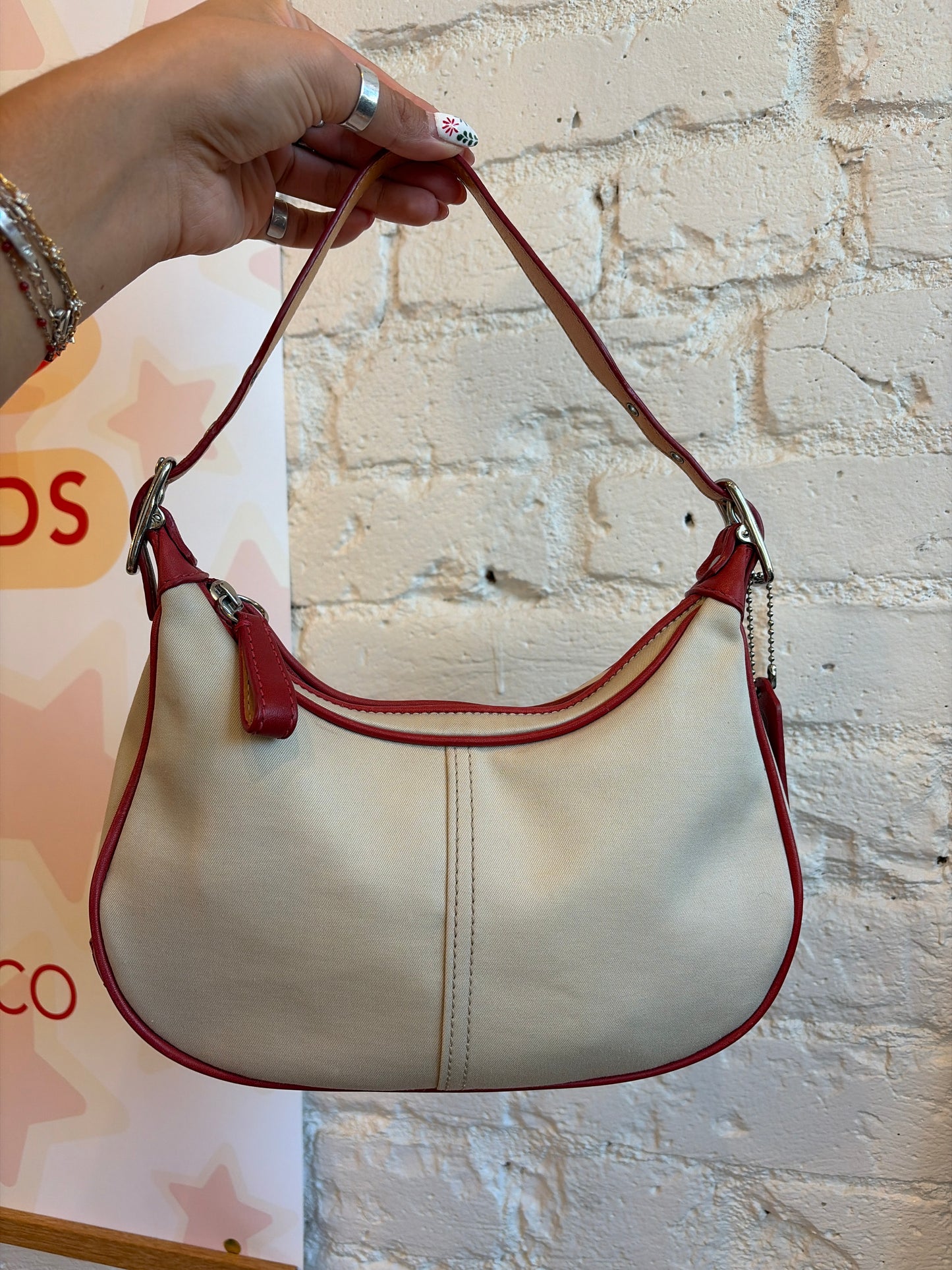 Coach Demi Hampton Canvas and Red Leather Bag (2023)