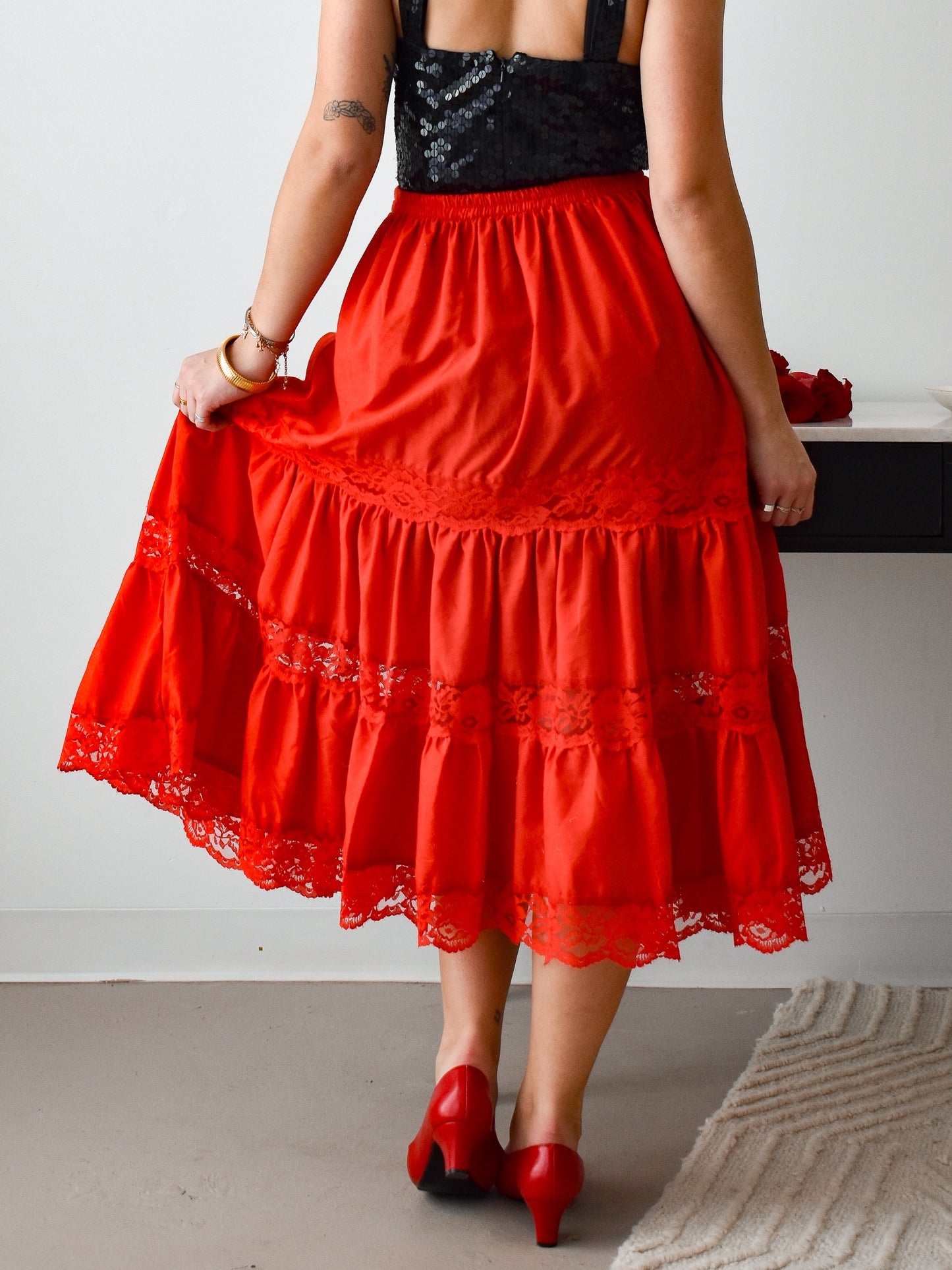 Red Midi Skirt (S)