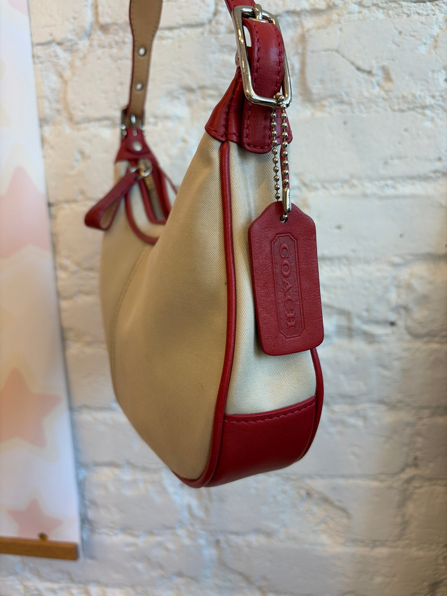 Coach Demi Hampton Canvas and Red Leather Bag (2023)