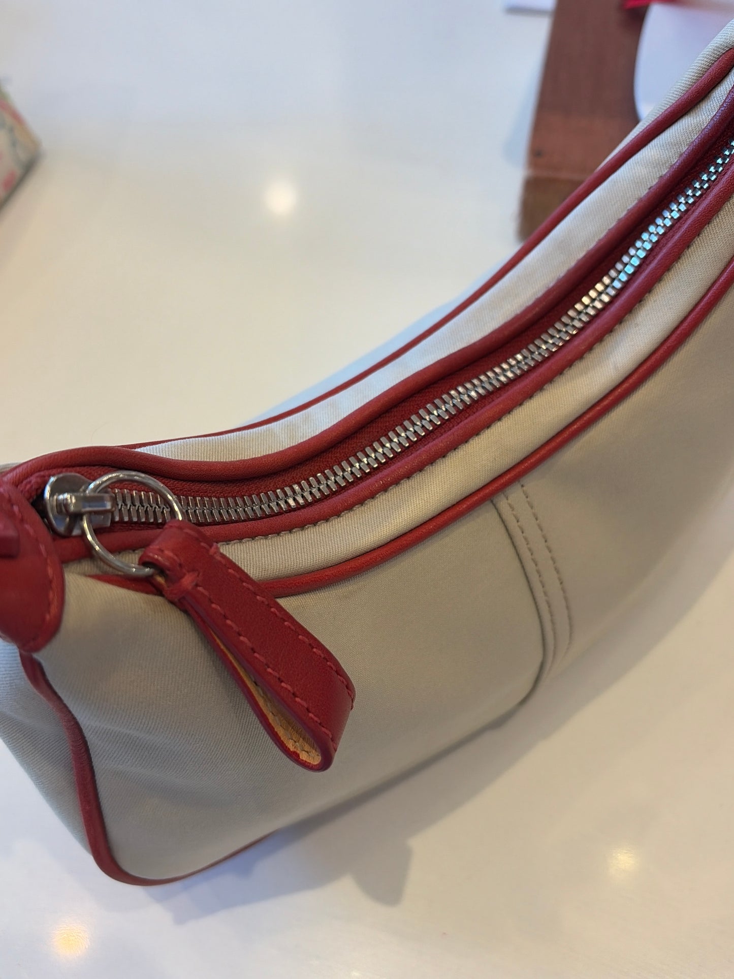 Coach Demi Hampton Canvas and Red Leather Bag (2023)