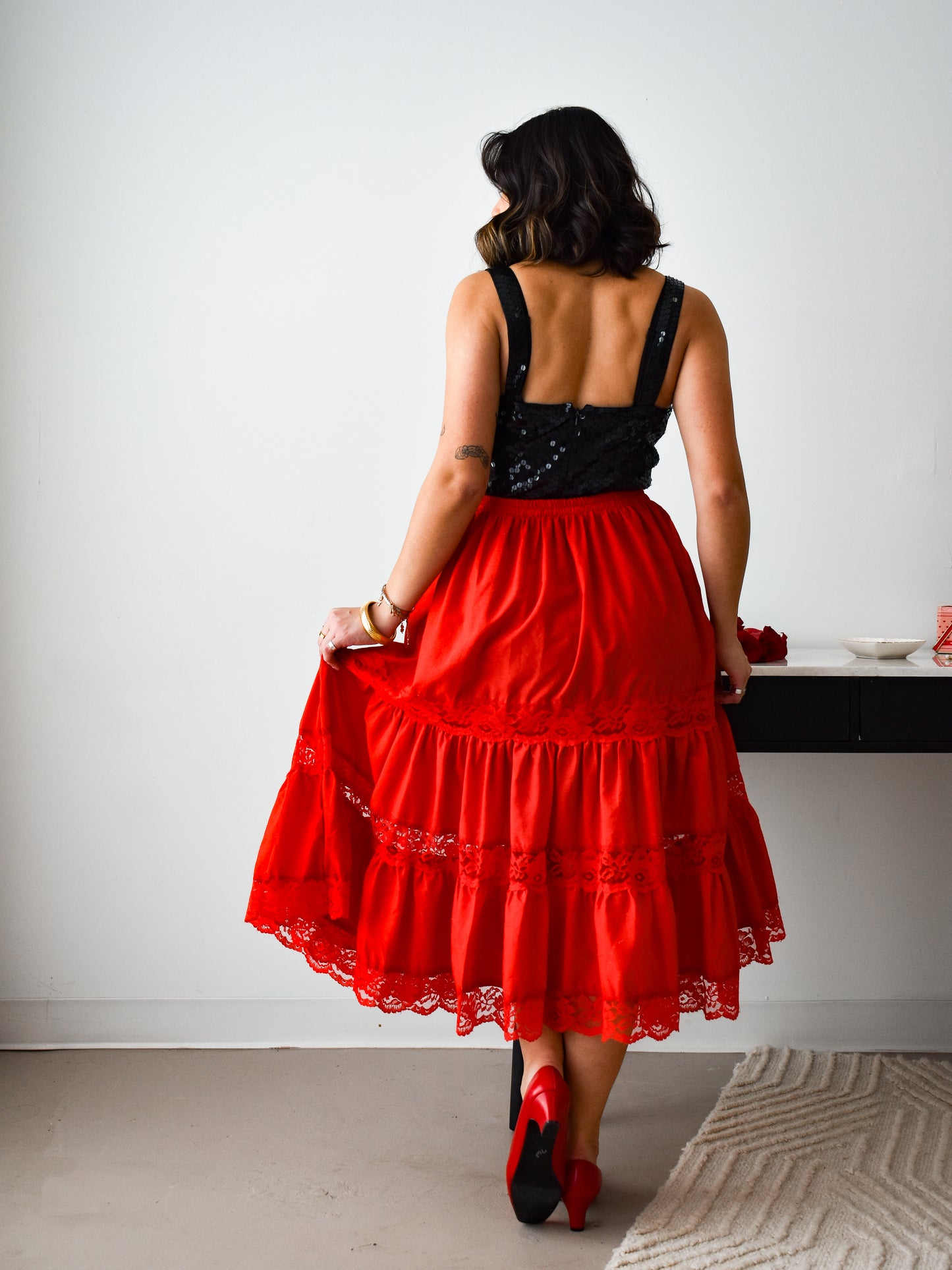 Red Midi Skirt (S)