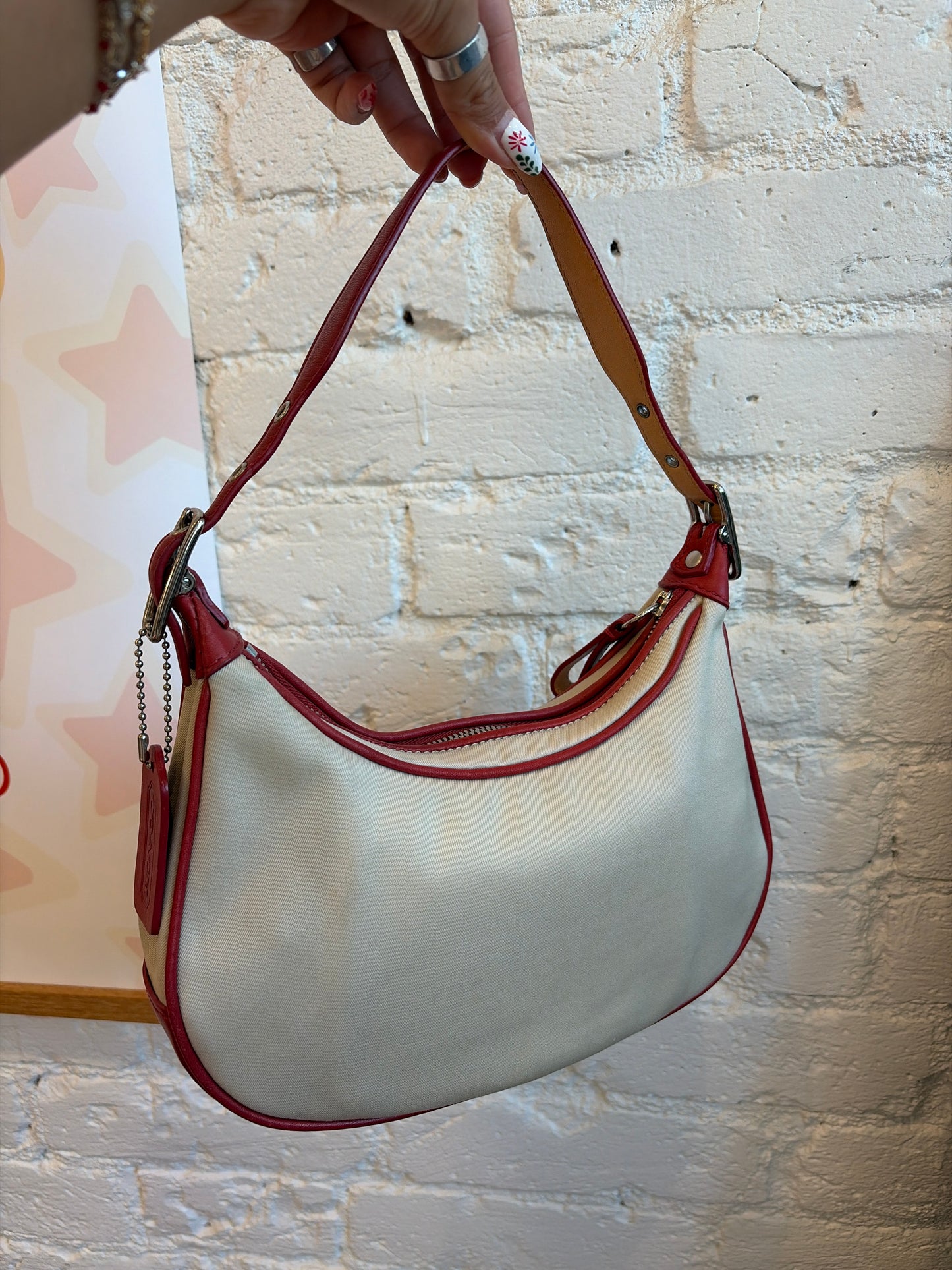 Coach Demi Hampton Canvas and Red Leather Bag (2023)