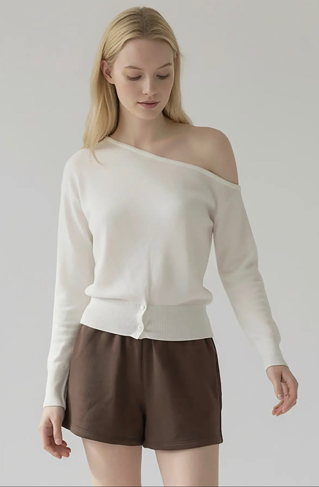 Cotton One Shoulder Sweater in White