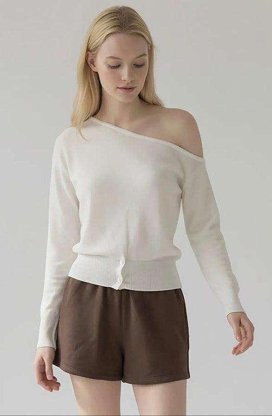 Cotton One Shoulder Sweater in White