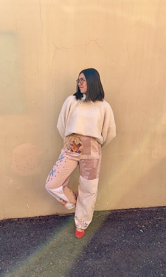 Embroidered Patch Pants- Upcycled