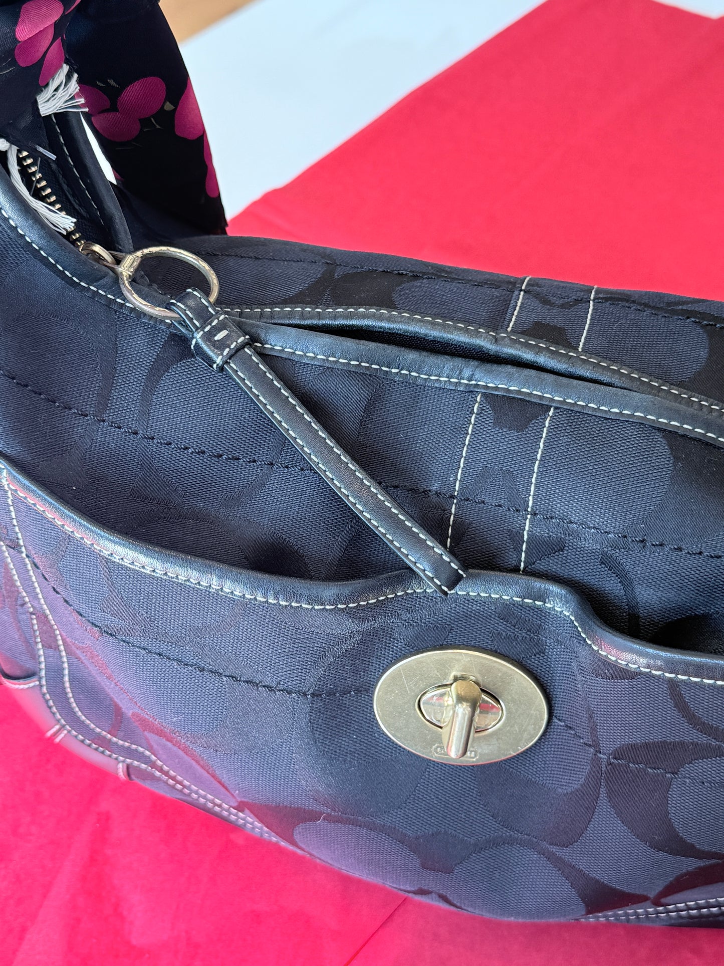 Black Coach Signature Canvas Ergo Hobo Bag