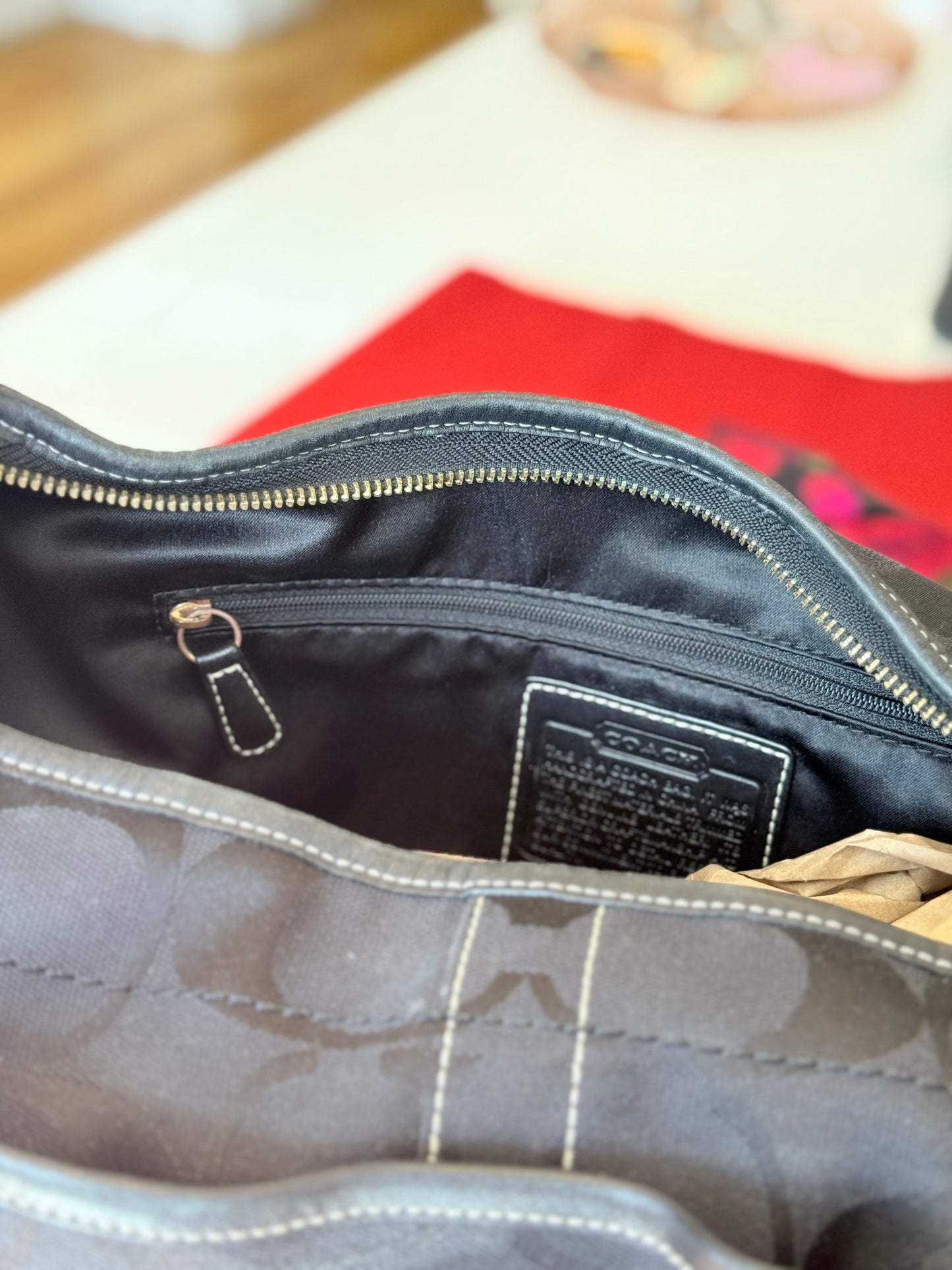 Black Coach Signature Canvas Ergo Hobo Bag