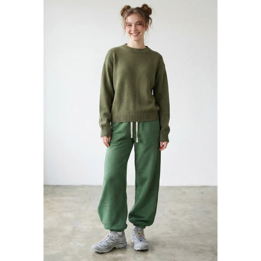 Cotton Crewneck Sweater in Olive