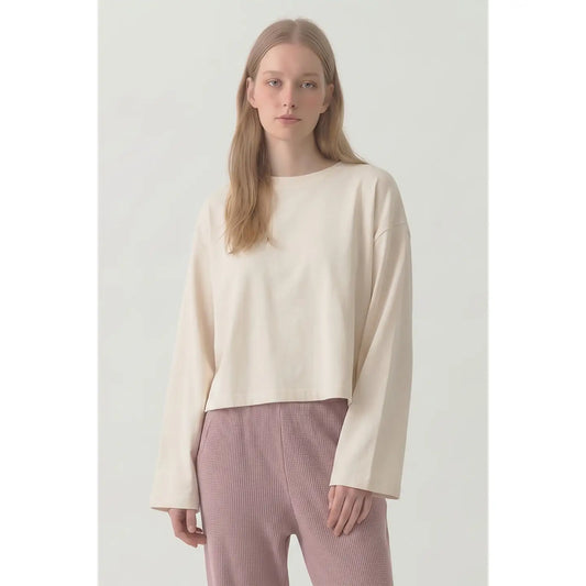 Eggshell Boxy Crop LS Tee