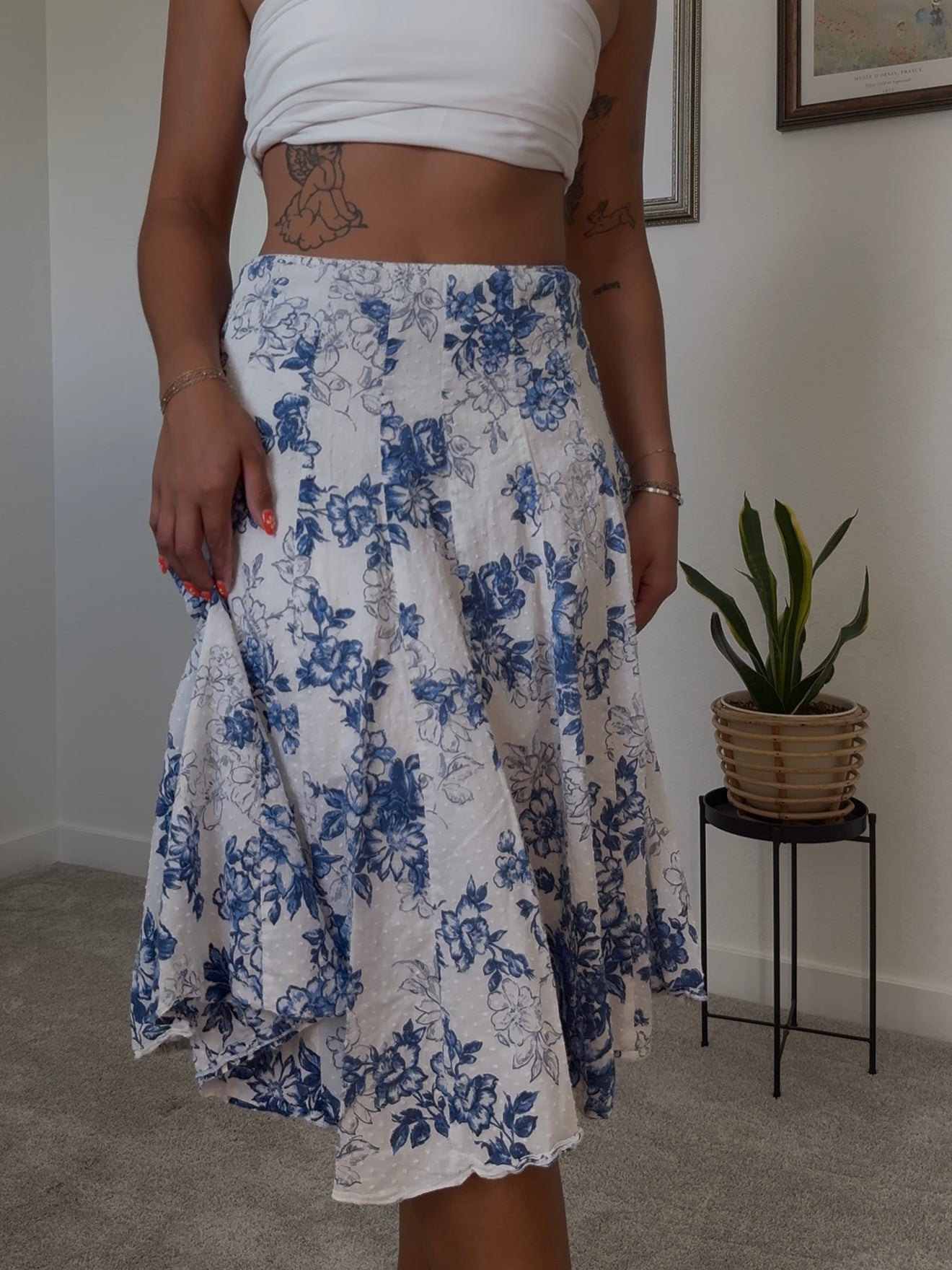 Blue Floral Skirt- S