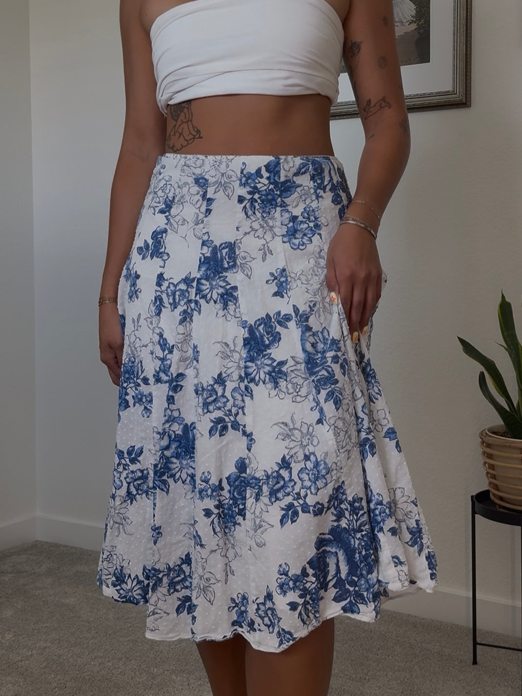 Blue Floral Skirt- S