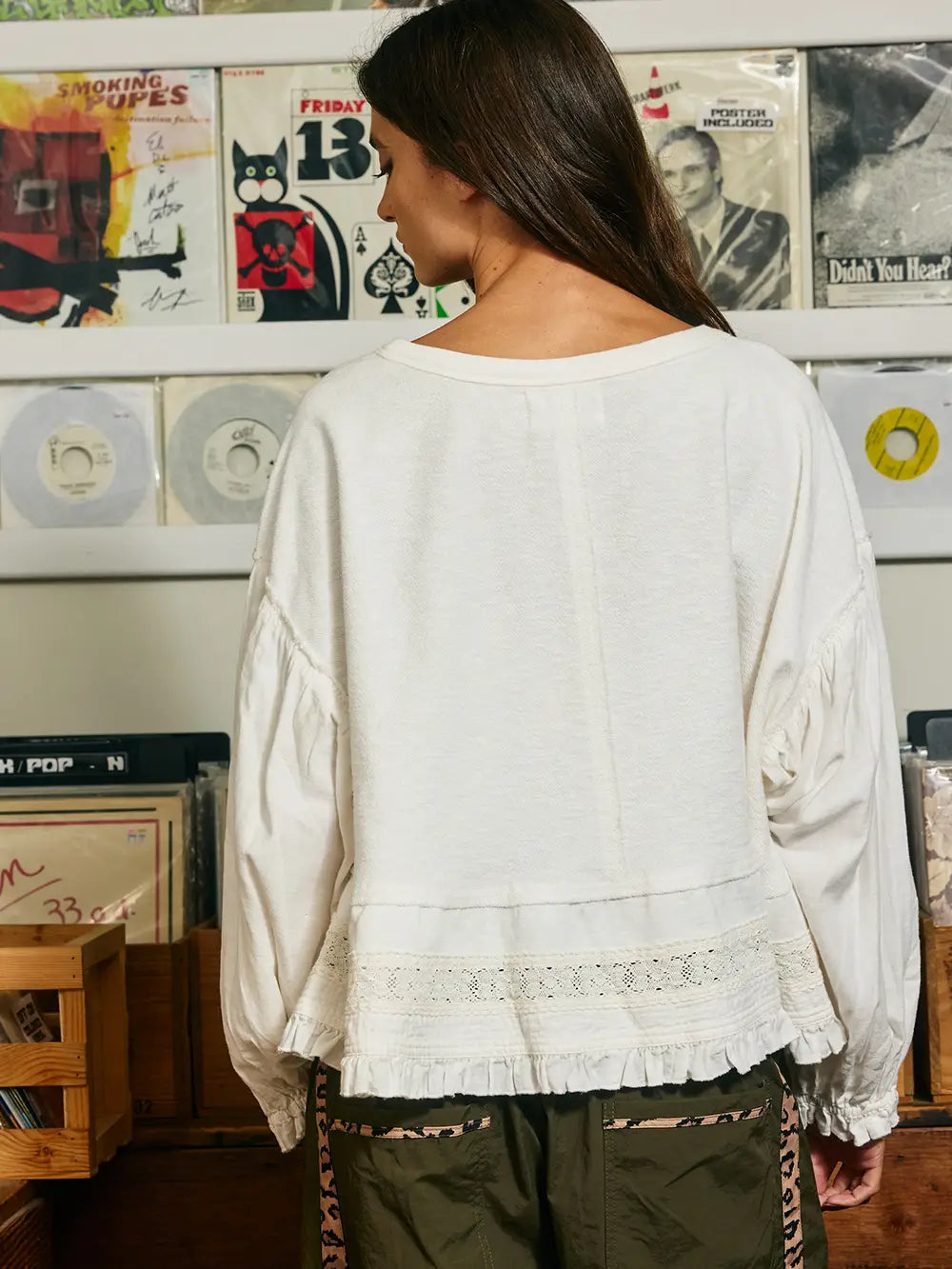 Ruffled Ivory Sweatshirt