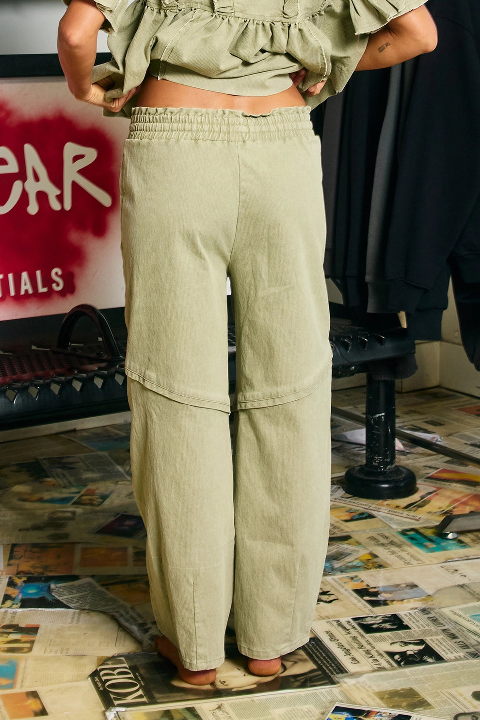 Olive Corduroy Barrel Pant